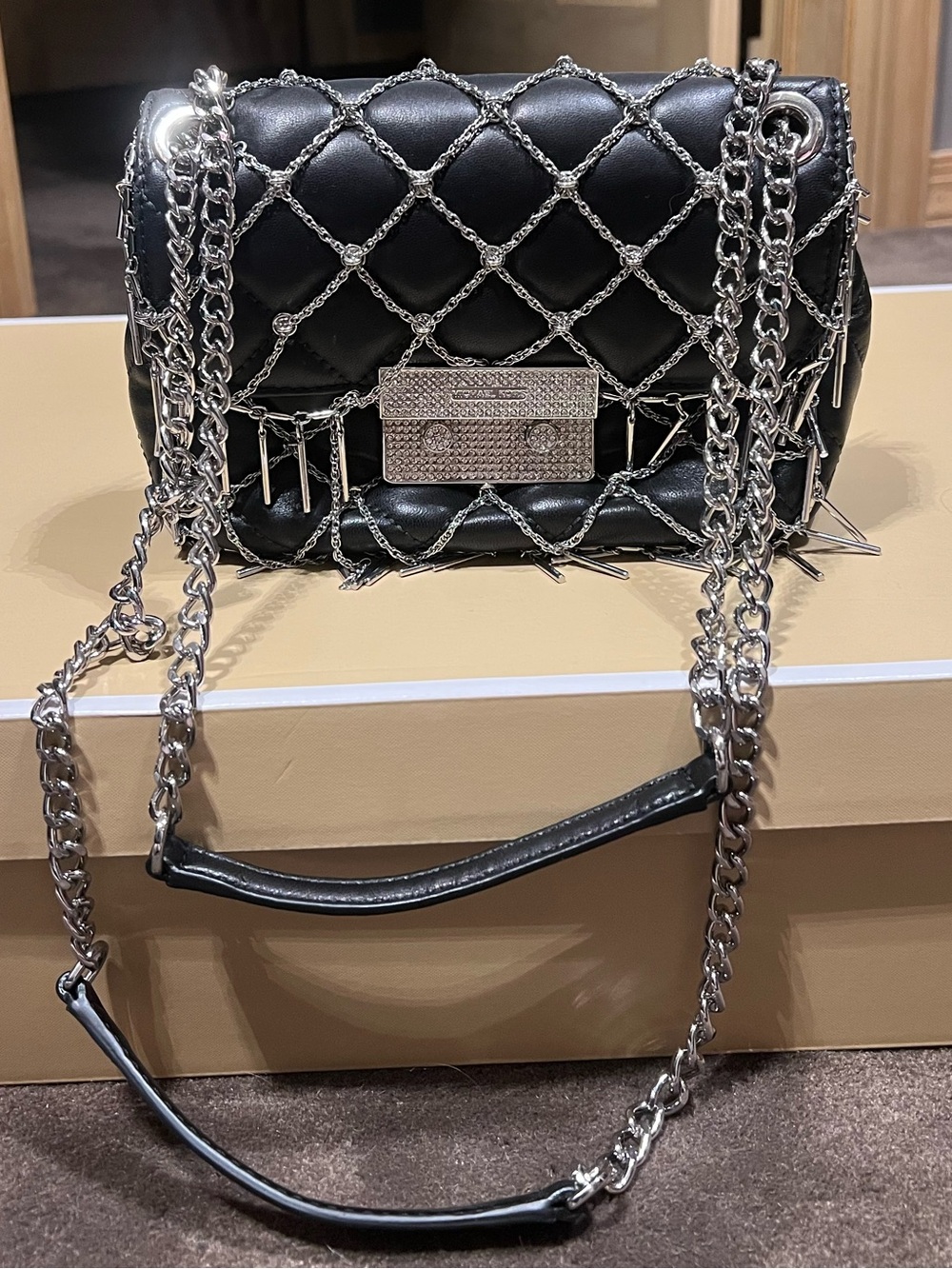 Michael Kors Sloan Tango Limited Edition Black Leather Chain Quilted Purse